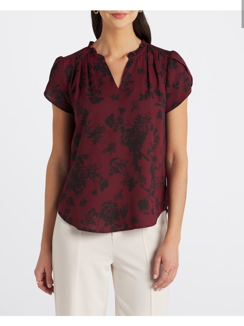 41 Hawthorn Burgundy Tiffany Tulip Sleeve Blouse